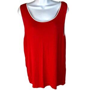 Marina Rinaldi Red White Trim Italian Viscose Knit Sleeveless Tank Top Size L